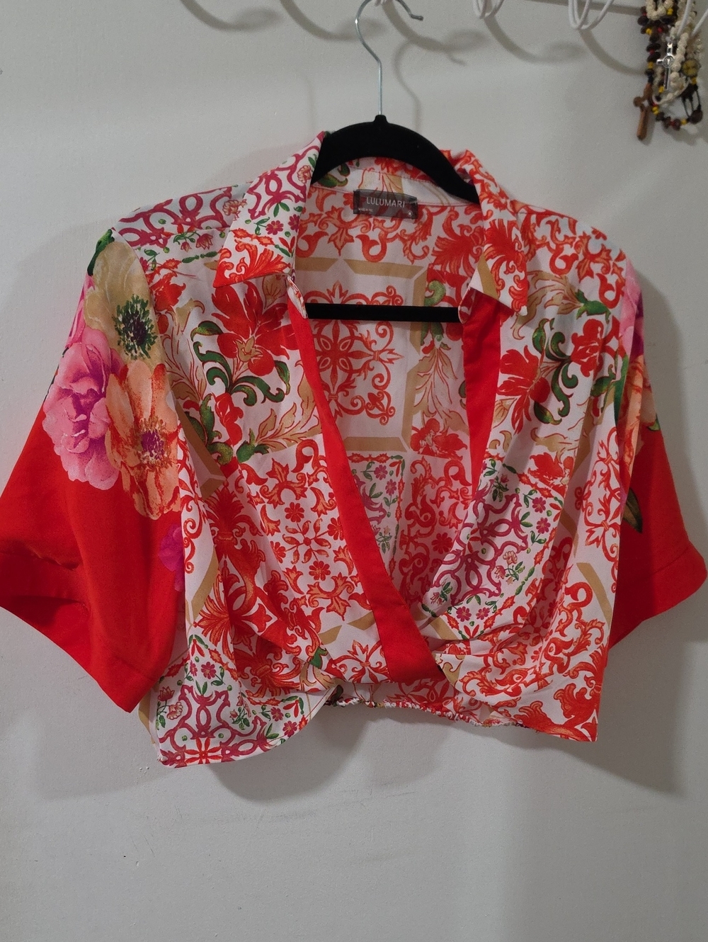 Red/orange Floral Mixed-Print Women's Blouse